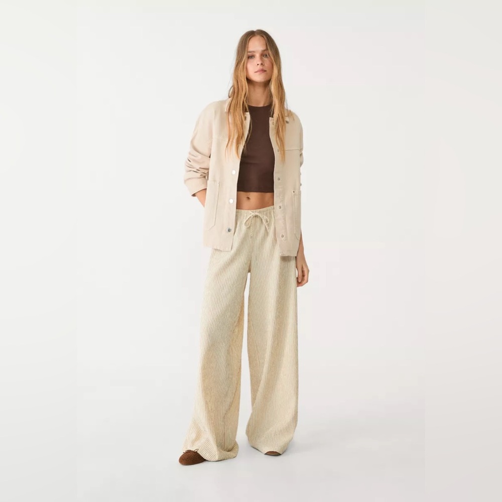Beige Flowing Striped Lounge Trousers women’s 1XL